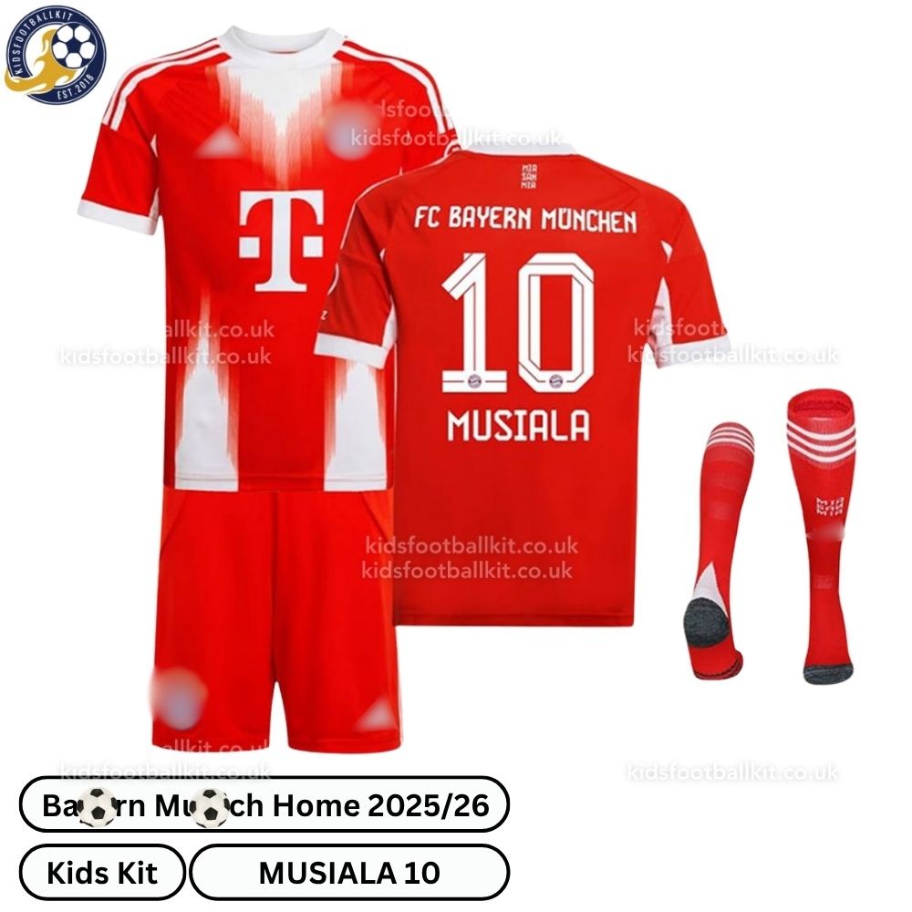 Bay^_^rn Home Kids Football Kit 2025/26 – MUSIALA 10 (With Socks)